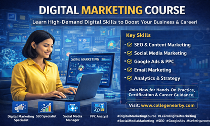Digital marketing course covering SEO, social media marketing, analytics, and online advertising
